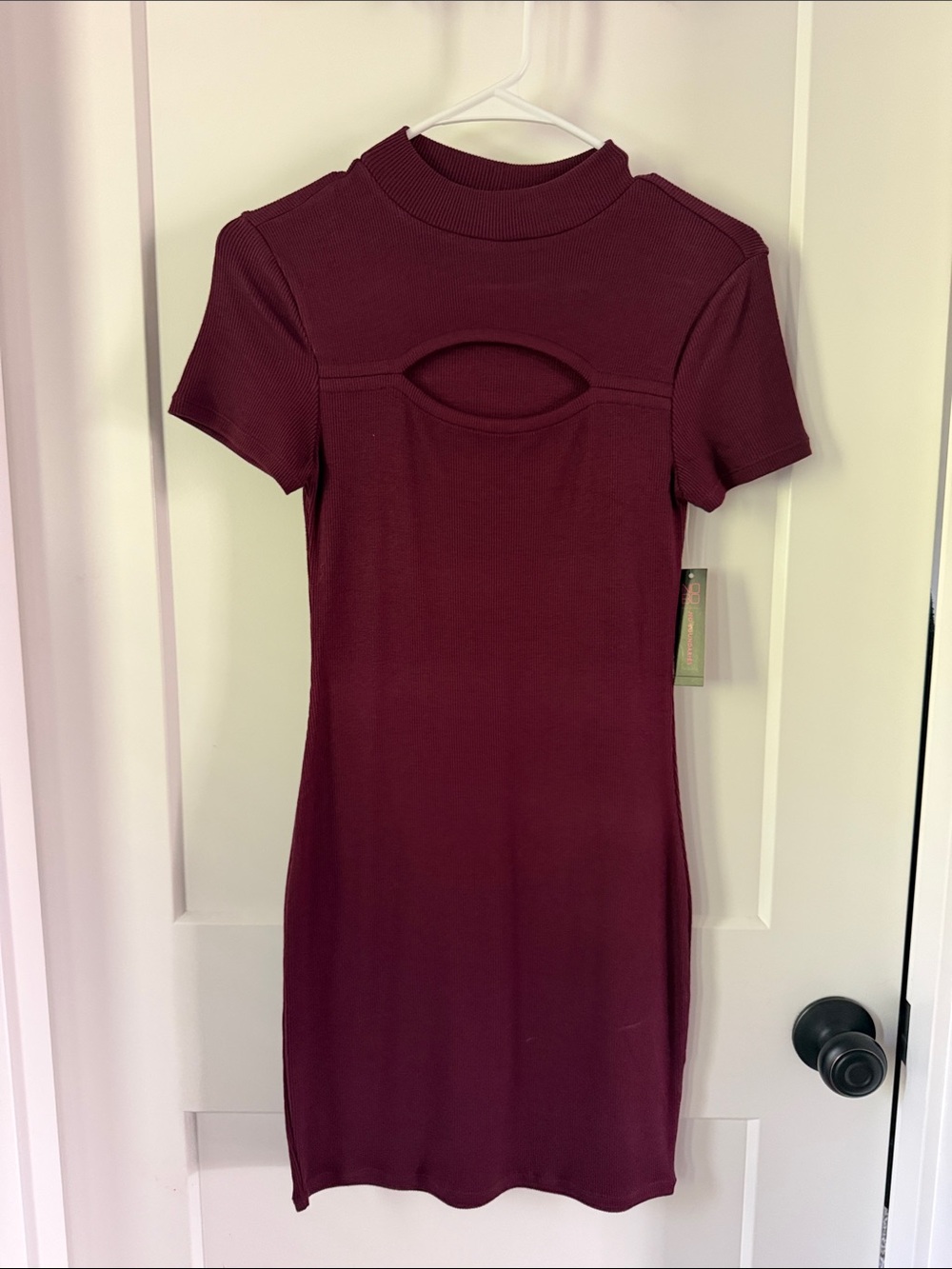 Short Ribbed Cutout Dress in Burgundy